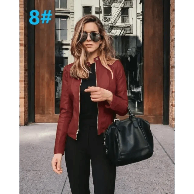 Elegance Autumn And Winter New Solid Color Jacket For Women's PU Leather Warmth Fashion Long-Sleeved Jacket For Women