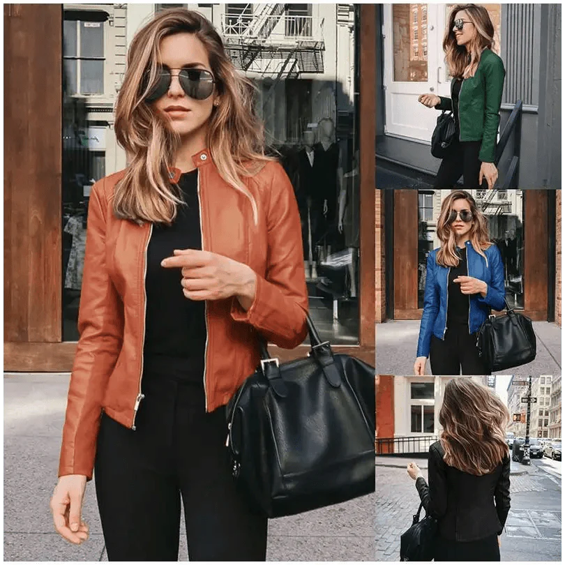 Elegance Autumn And Winter New Solid Color Jacket For Women's PU Leather Warmth Fashion Long-Sleeved Jacket For Women