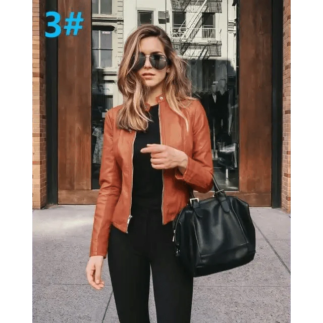 Elegance Autumn And Winter New Solid Color Jacket For Women's PU Leather Warmth Fashion Long-Sleeved Jacket For Women