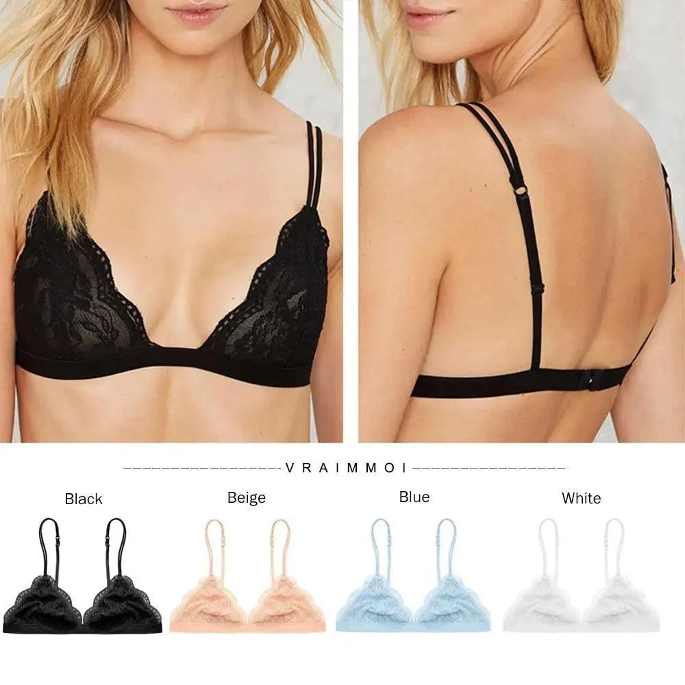 Elegance Lace Thin Triangle Bra For Women Wireless Lingerie Transparent Solid White/Black