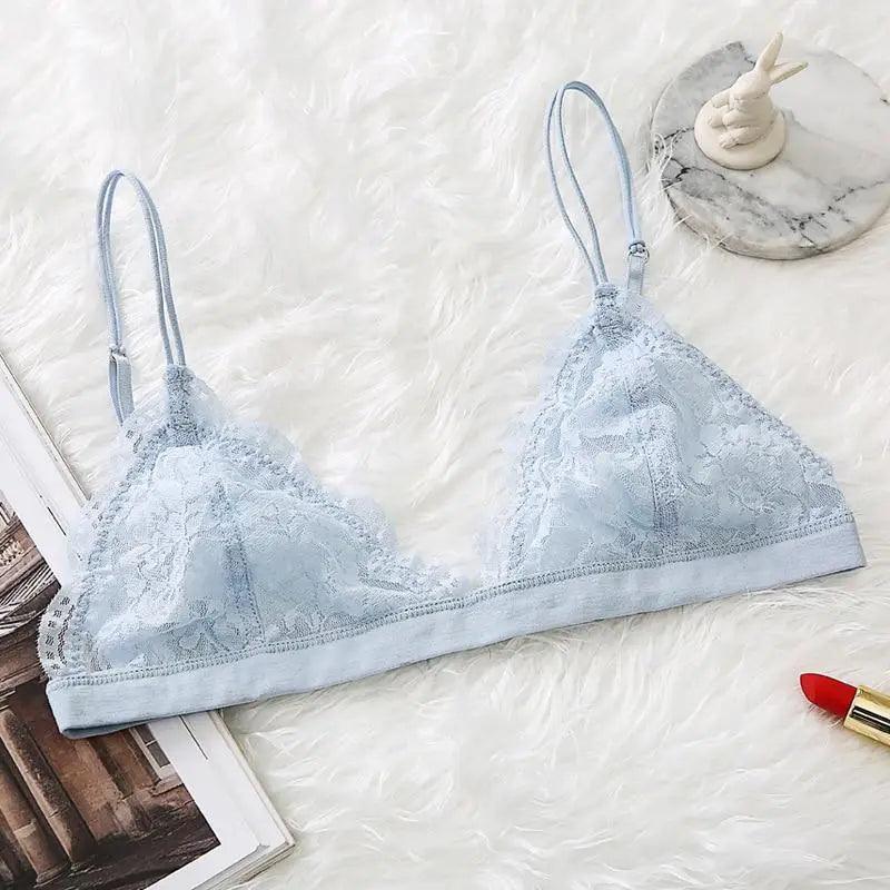 Elegance Lace Thin Triangle Bra For Women Wireless Lingerie Transparent Solid White/Black