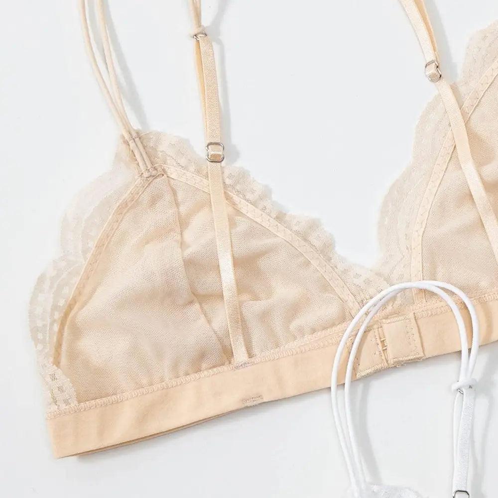 Elegance Lace Thin Triangle Bra For Women Wireless Lingerie Transparent Solid White/Black