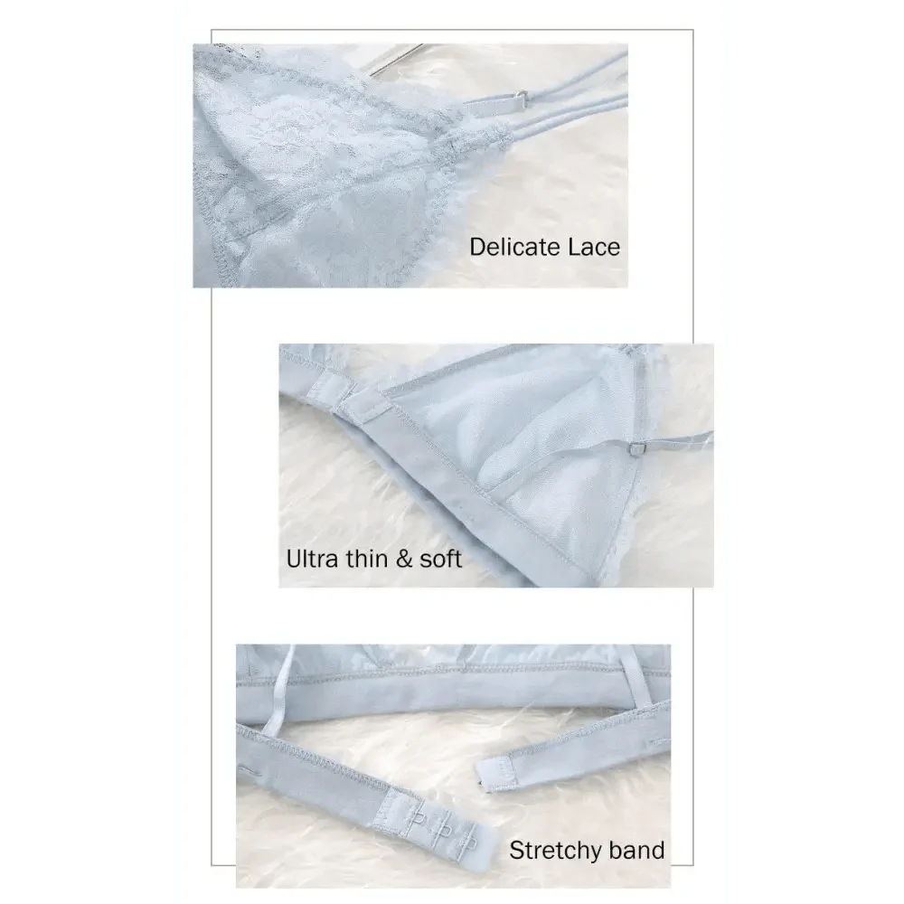 Elegance Lace Thin Triangle Bra For Women Wireless Lingerie Transparent Solid White/Black