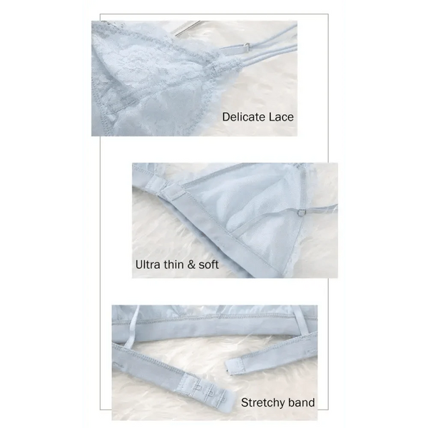 Elegance Lace Thin Triangle Bra For Women Wireless Lingerie Transparent Solid White/Black