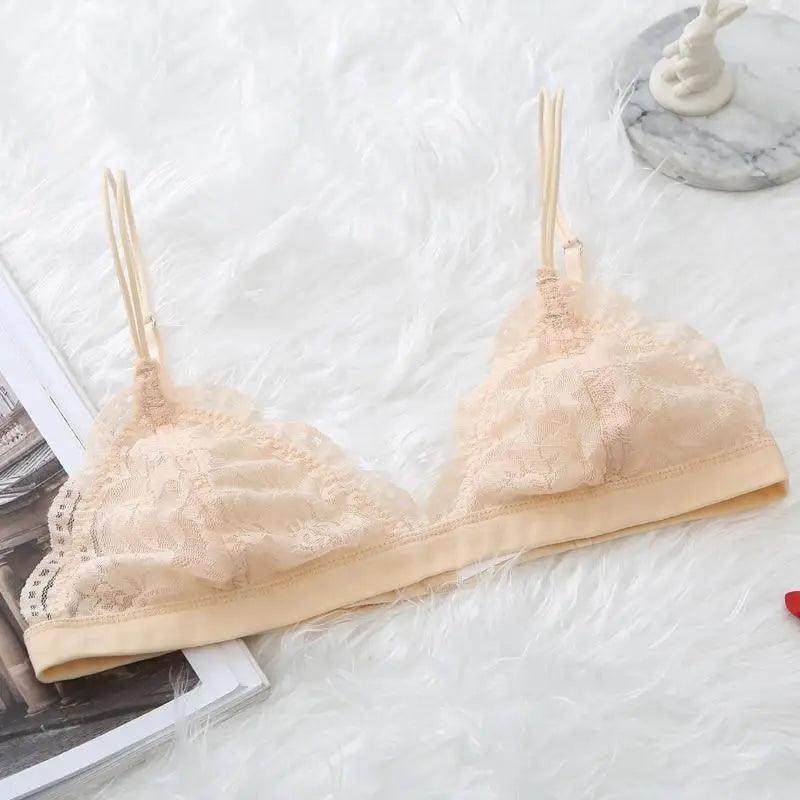 Elegance Lace Thin Triangle Bra For Women Wireless Lingerie Transparent Solid White/Black