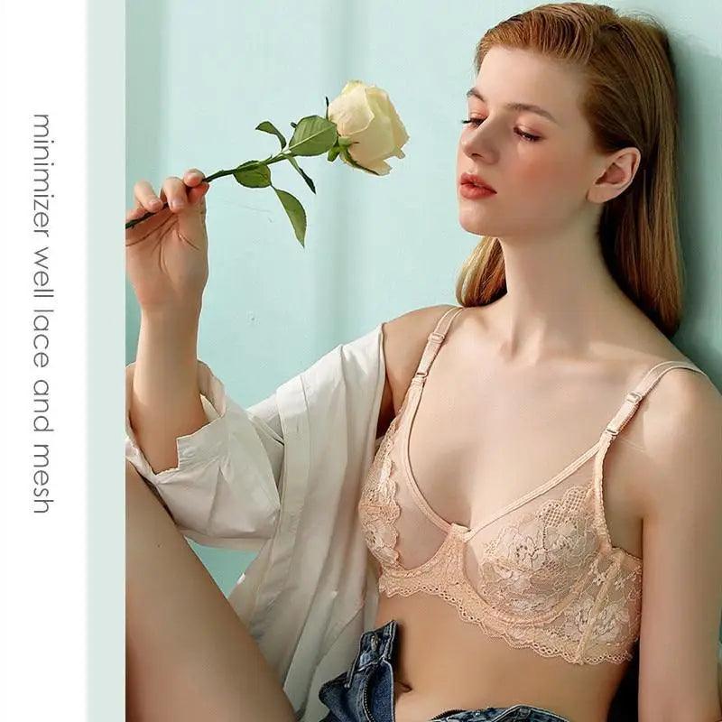 Elegance Transparent Bras For Women Ultra Thin Lace Bralette Underwire Push Up Plus Big Size Top Summer 34 36 38 40 ABCD Cup