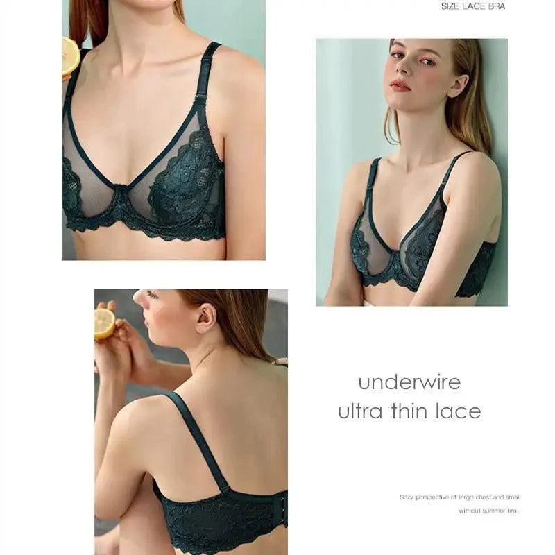 Elegance Transparent Bras For Women Ultra Thin Lace Bralette Underwire Push Up Plus Big Size Top Summer 34 36 38 40 ABCD Cup