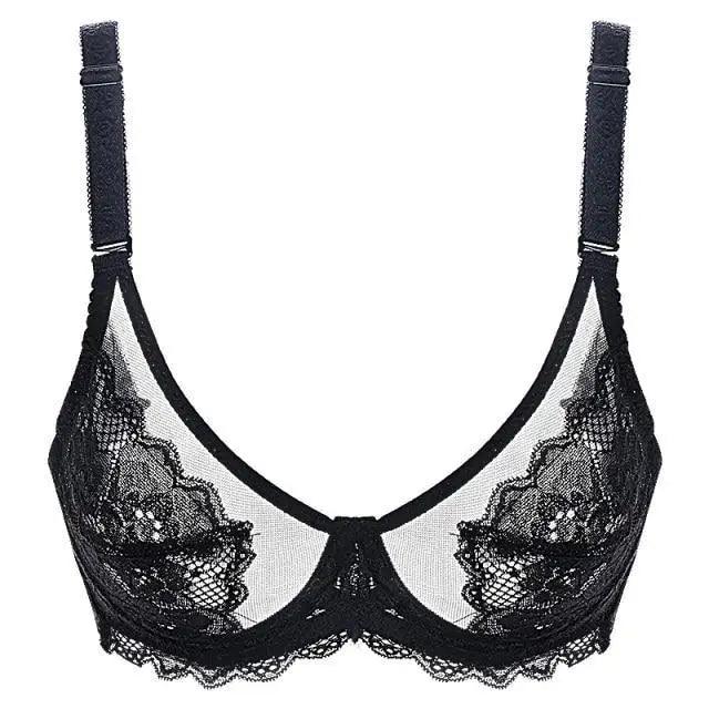 Elegance Transparent Bras For Women Ultra Thin Lace Bralette Underwire Push Up Plus Big Size Top Summer 34 36 38 40 ABCD Cup