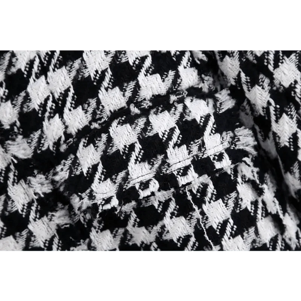 Elegance Women Tweed Jackets Fashionable Office Ladies Black Tassel Houndstooth Coats Female Autumn Vintage Thick Plaid Coat Girls Chic