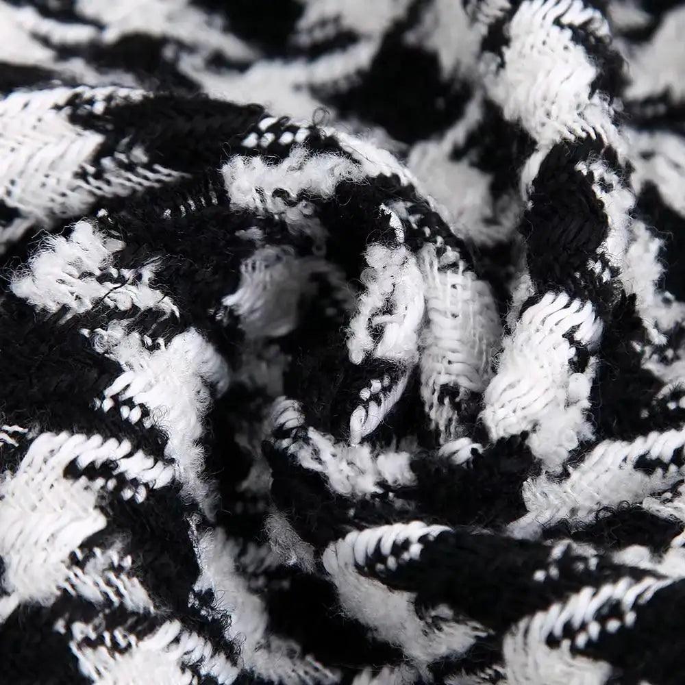 Elegance Women Tweed Jackets Fashionable Office Ladies Black Tassel Houndstooth Coats Female Autumn Vintage Thick Plaid Coat Girls Chic