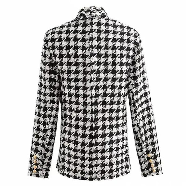 Elegance Women Tweed Jackets Fashionable Office Ladies Black Tassel Houndstooth Coats Female Autumn Vintage Thick Plaid Coat Girls Chic