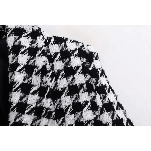 Elegance Women Tweed Jackets Fashionable Office Ladies Black Tassel Houndstooth Coats Female Autumn Vintage Thick Plaid Coat Girls Chic