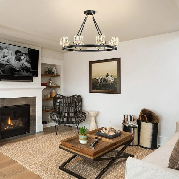 Elegant Adjustable Height Wagon Wheel Chandelier for Modern Homes