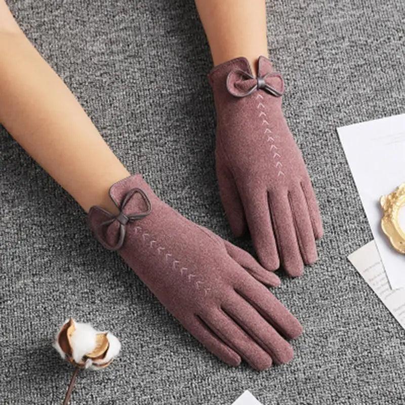 Elegant Black Winter Women Outdoor Warm One Size Gloves Fashionable Cute Bow Style Casual Gloves For Women