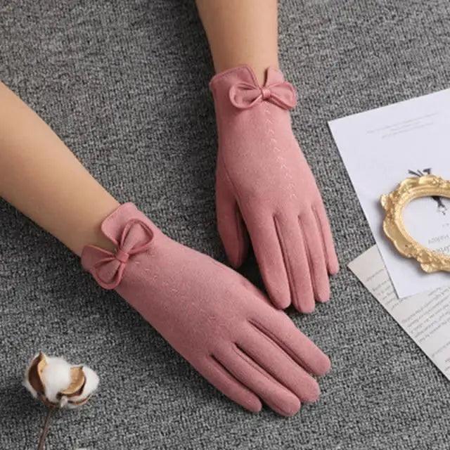 Elegant Black Winter Women Outdoor Warm One Size Gloves Fashionable Cute Bow Style Casual Gloves For Women