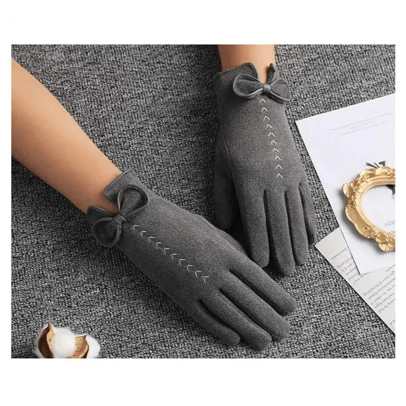 Elegant Black Winter Women Outdoor Warm One Size Gloves Fashionable Cute Bow Style Casual Gloves For Women