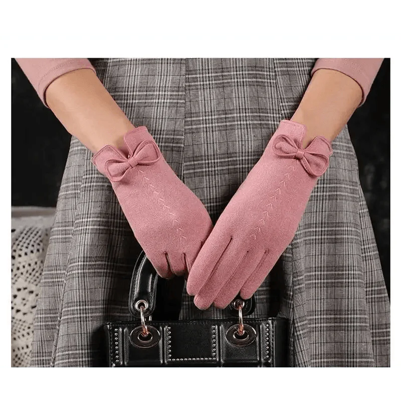 Elegant Black Winter Women Outdoor Warm One Size Gloves Fashionable Cute Bow Style Casual Gloves For Women