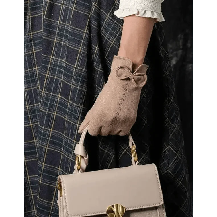 Elegant Black Winter Women Outdoor Warm One Size Gloves Fashionable Cute Bow Style Casual Gloves For Women
