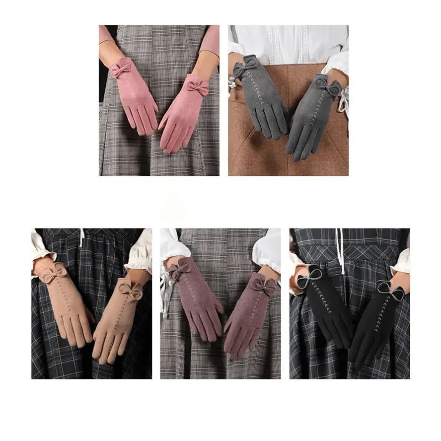 Elegant Black Winter Women Outdoor Warm One Size Gloves Fashionable Cute Bow Style Casual Gloves For Women