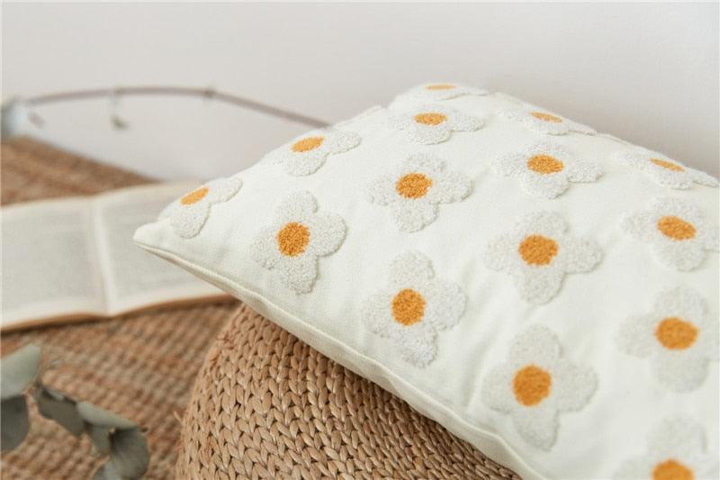 Elegant Cotton Floral Printed Pillow Cases Pillow Cover Canvas Embroidery Cushion Cover Home Decor Yellow Flowers Pillow Case Soft Luxury Style
