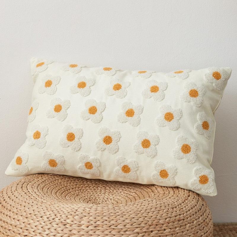 Elegant Cotton Floral Printed Pillow Cases Pillow Cover Canvas Embroidery Cushion Cover Home Decor Yellow Flowers Pillow Case Soft Luxury Style