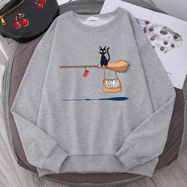 Elegant Cute Cat Print Sweatshirts Women Casual Crewneck Sportswear Fleece Warm Fleece Sweatshirt Loose Autumn Clothes Casual Women's Printed Hooded Sweatshirt Loose Tunic Blouse Top Utility Pockets Ladies Sweatshirts