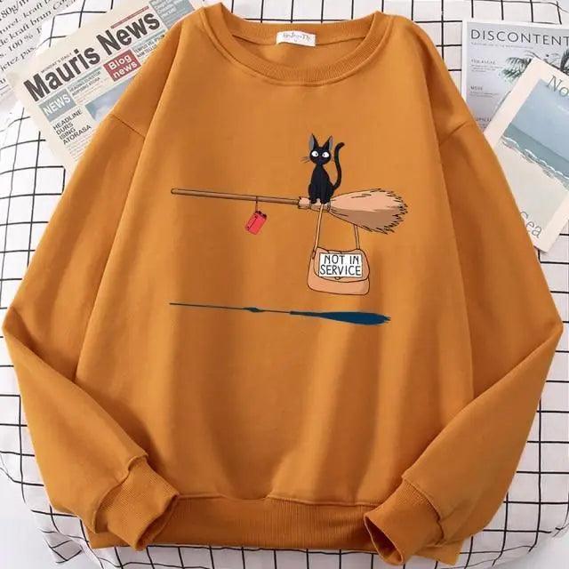 Elegant Cute Cat Print Sweatshirts Women Casual Crewneck Sportswear Fleece Warm Fleece Sweatshirt Loose Autumn Clothes Casual Women's Printed Hooded Sweatshirt Loose Tunic Blouse Top Utility Pockets Ladies Sweatshirts