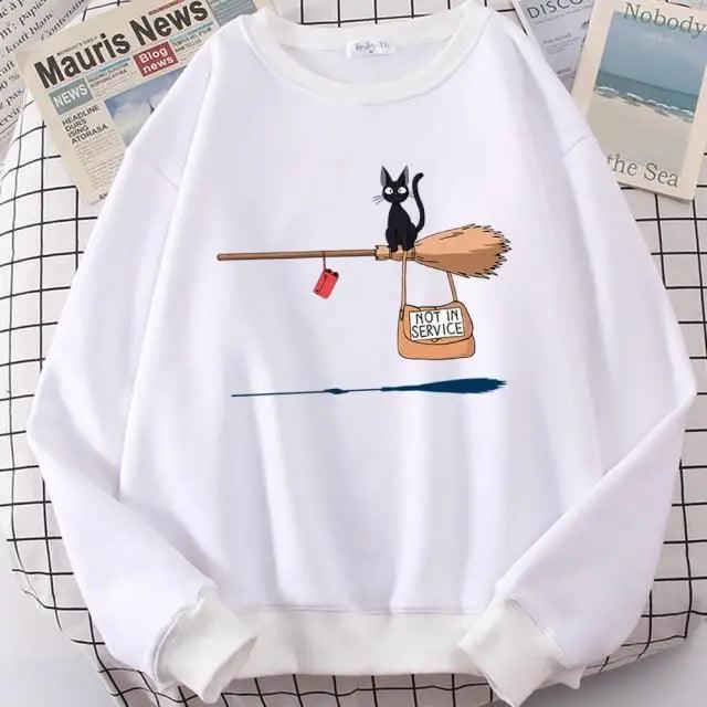 Elegant Cute Cat Print Sweatshirts Women Casual Crewneck Sportswear Fleece Warm Fleece Sweatshirt Loose Autumn Clothes Casual Women's Printed Hooded Sweatshirt Loose Tunic Blouse Top Utility Pockets Ladies Sweatshirts