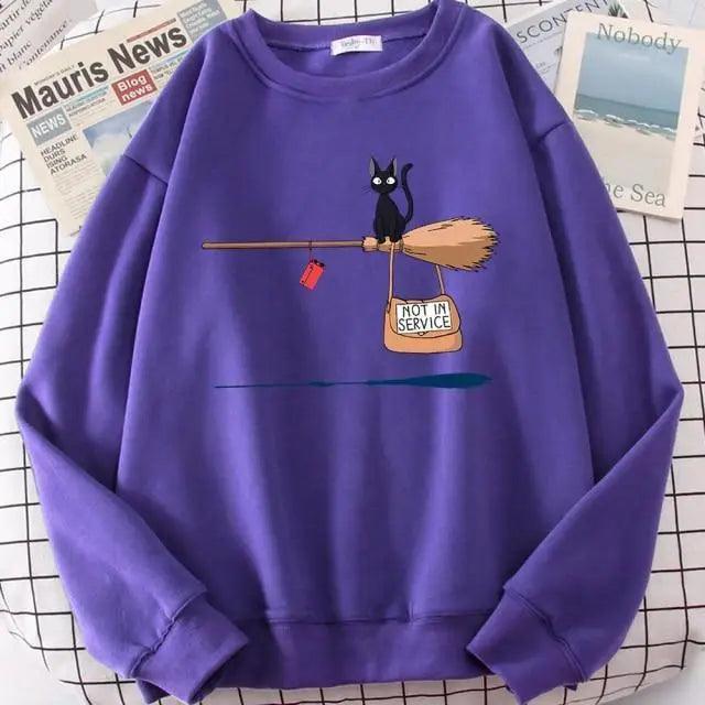Elegant Cute Cat Print Sweatshirts Women Casual Crewneck Sportswear Fleece Warm Fleece Sweatshirt Loose Autumn Clothes Casual Women's Printed Hooded Sweatshirt Loose Tunic Blouse Top Utility Pockets Ladies Sweatshirts