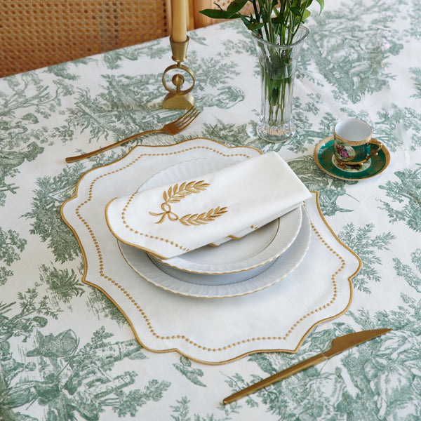SPRING TABLE DECOR – LUNA IVORY GOLD TRIM PLACEMAT & NAPKIN SET