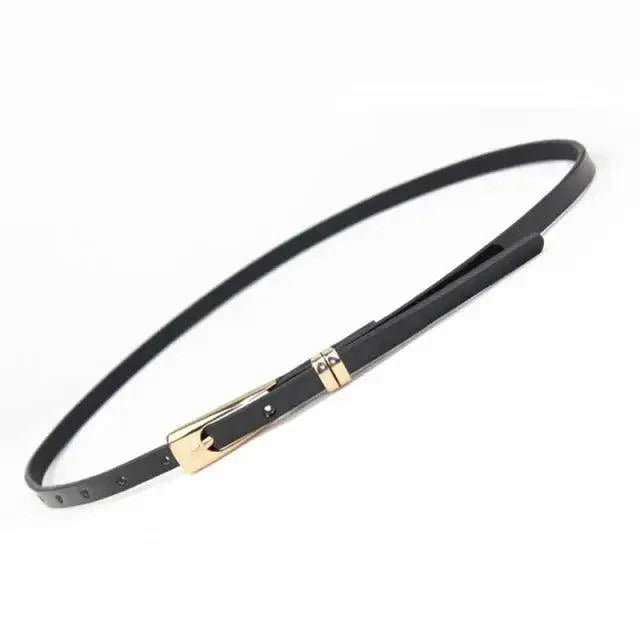 Elegant Leather Adjustable Thin Belt For Women Unique Black Design Ladies Belt High Quality Charming Waistbands For Dress