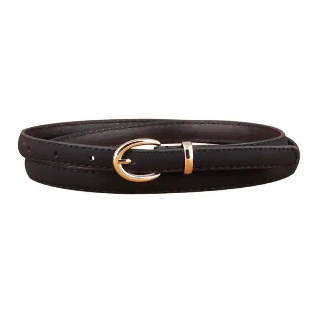Elegant Leather Adjustable Thin Belt For Women Unique Black Design Ladies Belt High Quality Charming Waistbands For Dress