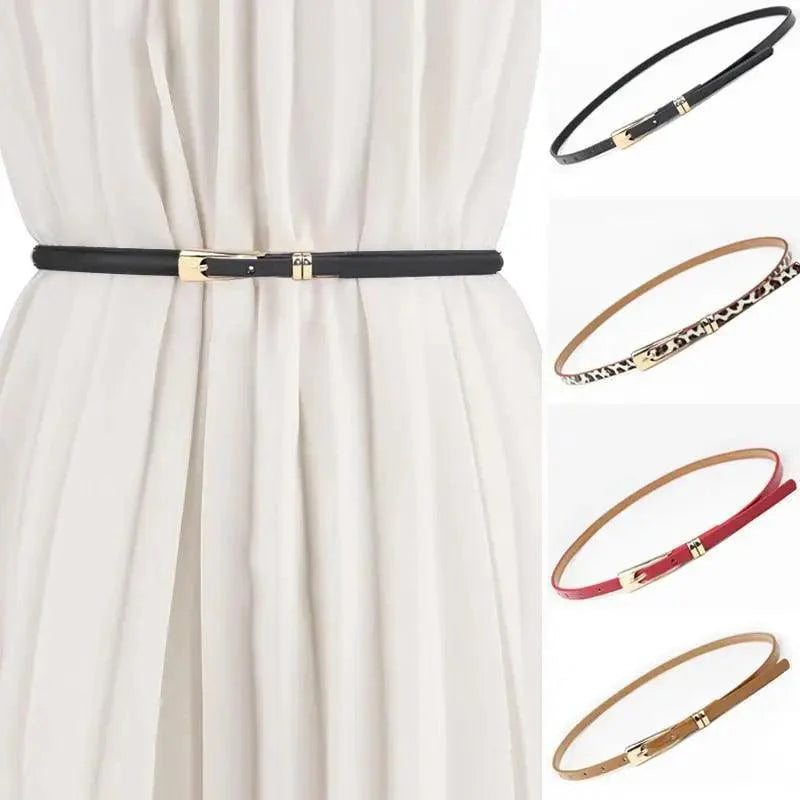 Elegant Leather Adjustable Thin Belt For Women Unique Black Design Ladies Belt High Quality Charming Waistbands For Dress