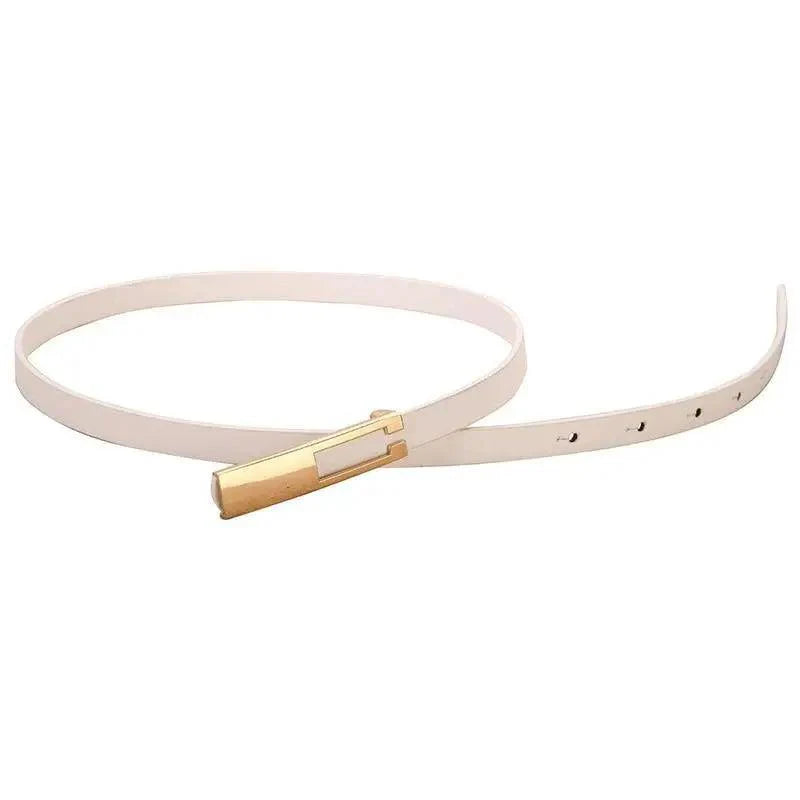Elegant Leather Adjustable Thin Belt For Women Unique Black Design Ladies Belt High Quality Charming Waistbands For Dress