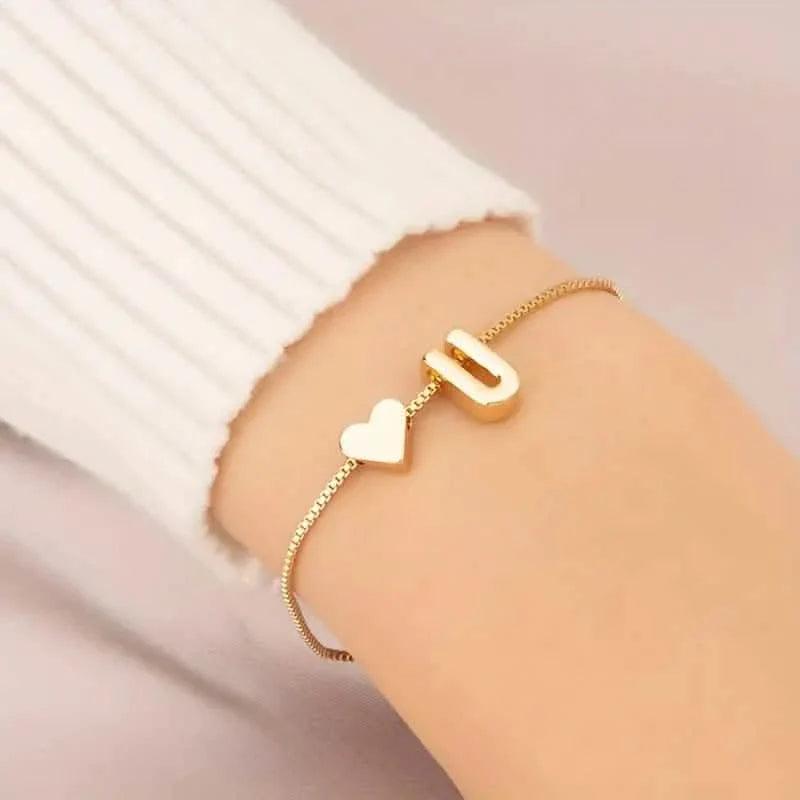 Elegant Love Heart Charm Bracelet - Delicate Minimalist Link Chain