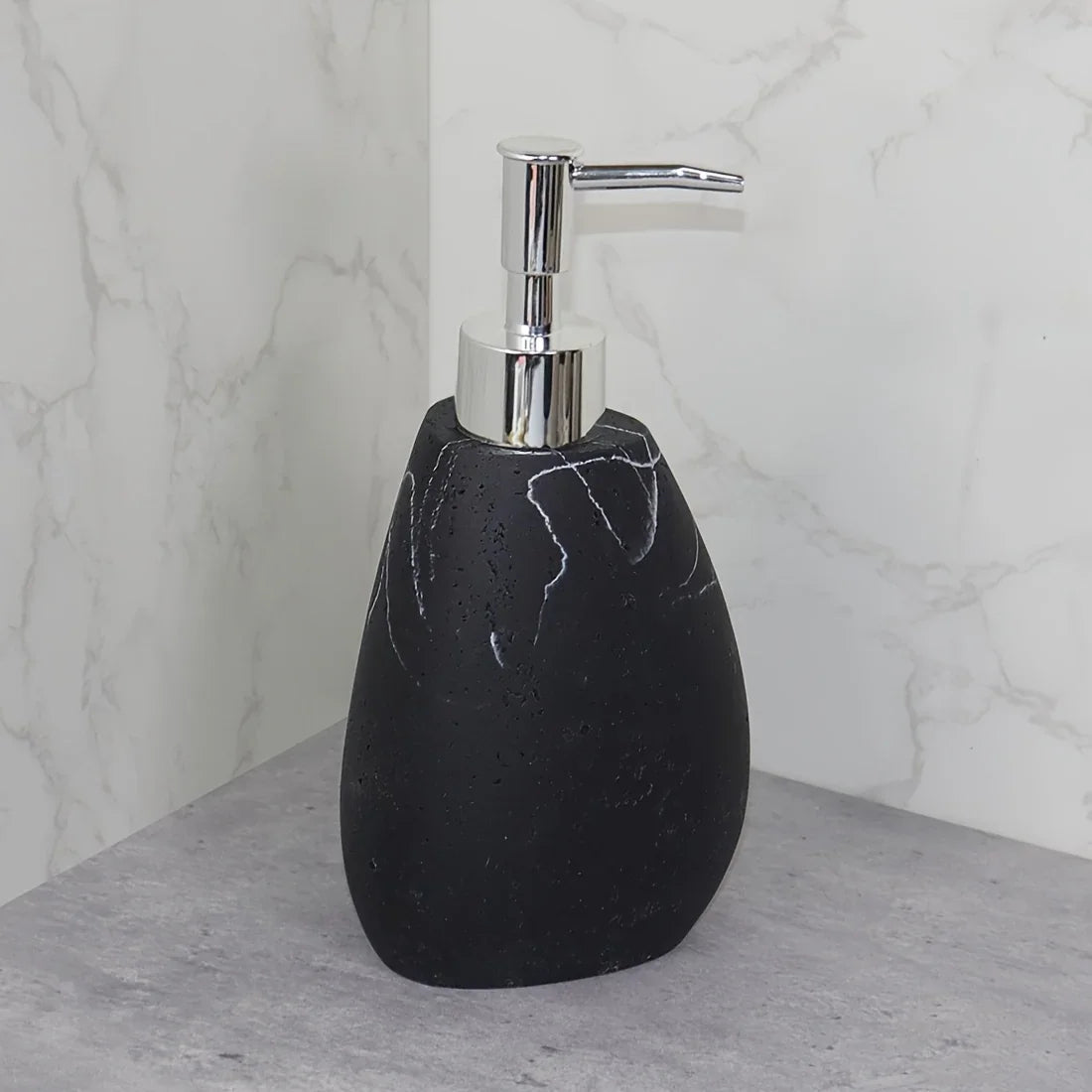 Elegant Marble Texture Resin Soap Dispenser, Manual Pump - Reusable Bathroom Liquid Dispenser Bottle for Hand Soap, Shampoo and Lotion - Slim White Design with