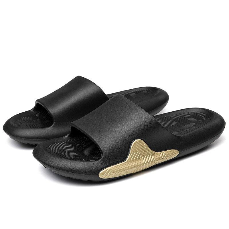 Elegant Men Black Soft Slides Light-Weight Anti-Slip Home Slippers Summer Anti-Odor House Shoes Unisex Shower Bathroom Slipper EVA Massage Foam Super Soft Non-Slip Slippers