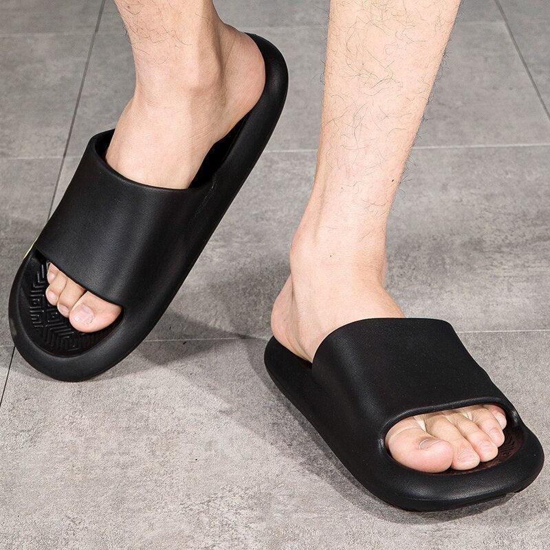 Elegant Men Black Soft Slides Light-Weight Anti-Slip Home Slippers Summer Anti-Odor House Shoes Unisex Shower Bathroom Slipper EVA Massage Foam Super Soft Non-Slip Slippers