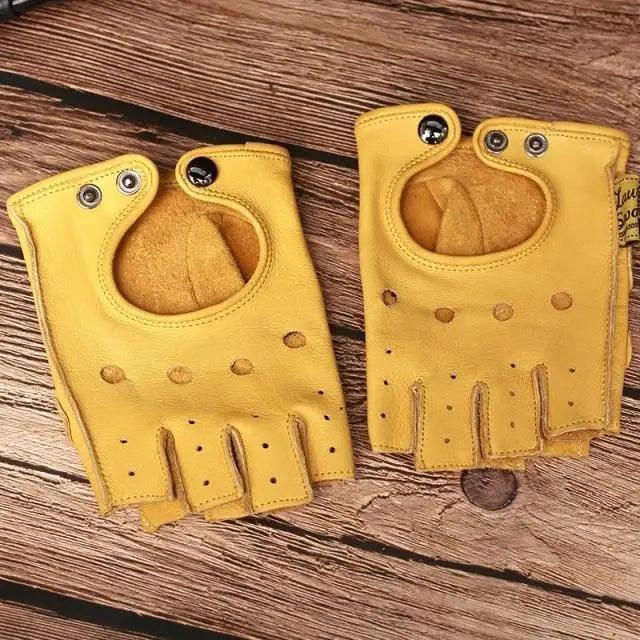 Elegant Men Leather Fingerless Gloves Yellow Cool Stylish Design Comfortable Gloves For Men