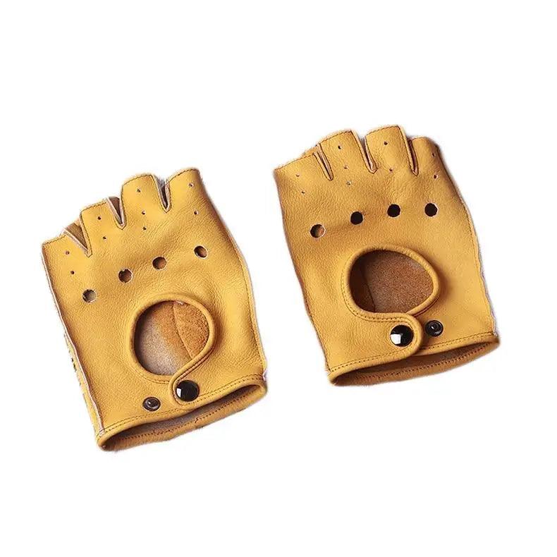 Elegant Men Leather Fingerless Gloves Yellow Cool Stylish Design Comfortable Gloves For Men