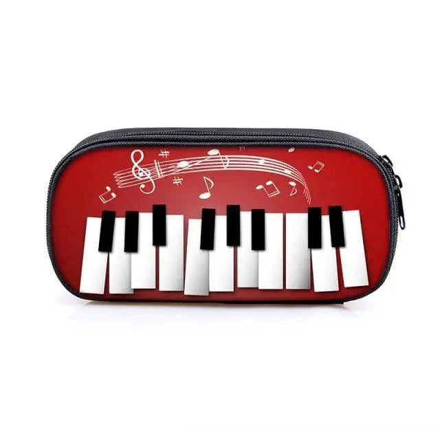 Elegant Music Note Piano Pen Case Holder Stylish Black/White Pencil Bag Guitar Pencil Case Unique Stationery Case For School