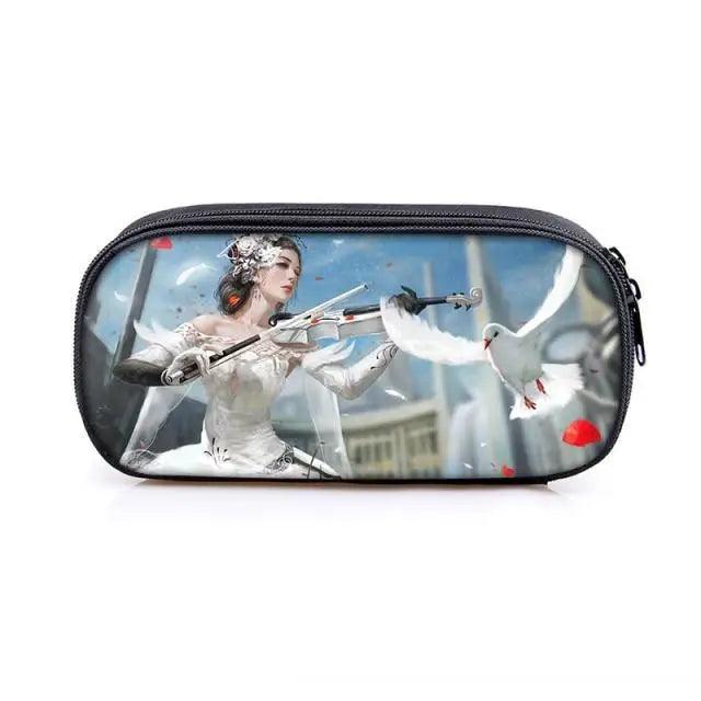 Elegant Music Note Piano Pen Case Holder Stylish Black/White Pencil Bag Guitar Pencil Case Unique Stationery Case For School