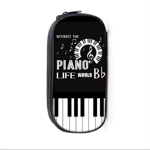 Elegant Music Note Piano Pen Case Holder Stylish Black/White Pencil Bag Guitar Pencil Case Unique Stationery Case For School