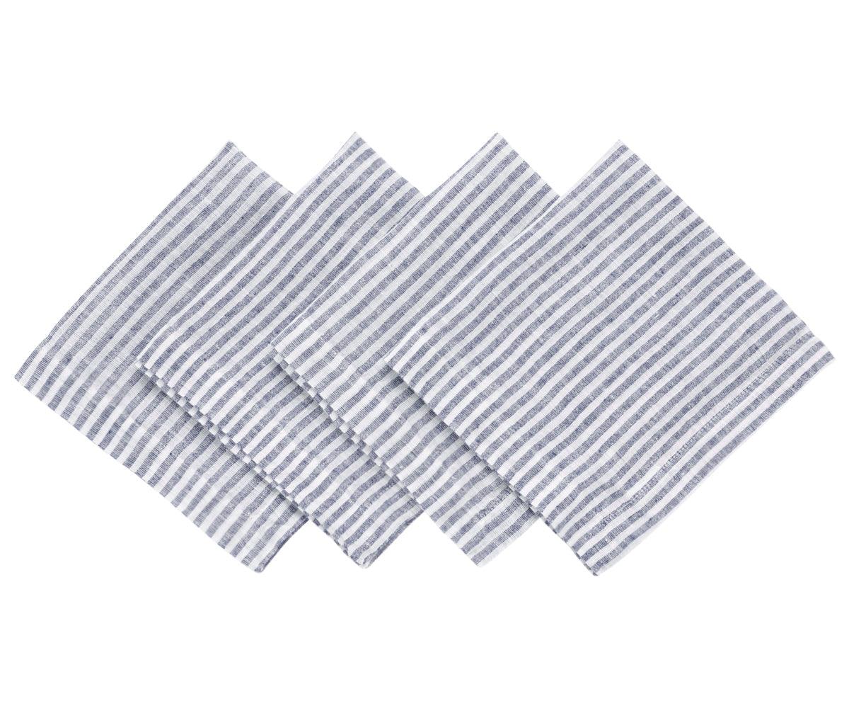 Navy Blue Pinstripe Linen Napkins - Set of 4, 8 & More