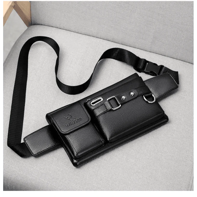 Elegant New Black Mens Leather Waist Bag Adjustable Strap Outdoors  Fanny Pack Comfortable Luxury Design For Men