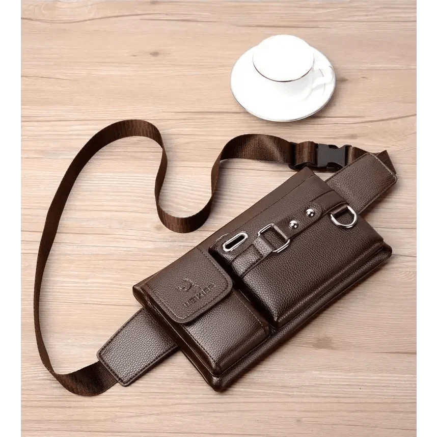 Elegant New Black Mens Leather Waist Bag Adjustable Strap Outdoors  Fanny Pack Comfortable Luxury Design For Men