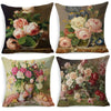 Elegant Oil Painting Flowers Printed Pillow Covers Vintage Style Birds Vase Art Home Decorative Sofa Car Chair Cushion Cover Decorative Throw Pillow Covers for Couch Sofa Bed Oil Painting Flower Farmhouse Cotton Linen Cusion Cover 45X45cm