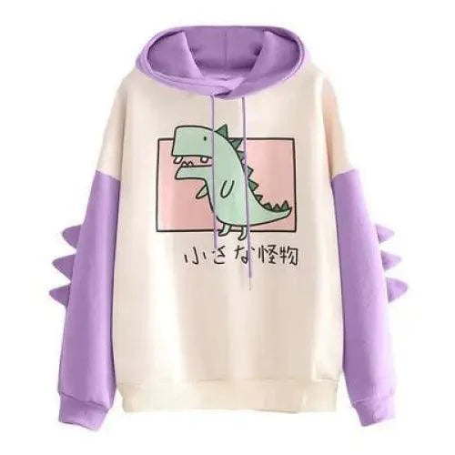 Elegant Oversized Hoodies Women Fashion Splice Dinosaur Print Sweatshirt Tops Casual Long Sleeve Clothes casualSpring Autumn Long Sleeve Dinosaur Sweatshirt Cartoon Design Cute Hoodies for Teens Girls
