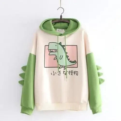 Elegant Oversized Hoodies Women Fashion Splice Dinosaur Print Sweatshirt Tops Casual Long Sleeve Clothes casualSpring Autumn Long Sleeve Dinosaur Sweatshirt Cartoon Design Cute Hoodies for Teens Girls