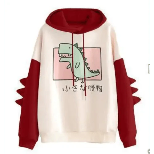 Elegant Oversized Hoodies Women Fashion Splice Dinosaur Print Sweatshirt Tops Casual Long Sleeve Clothes casualSpring Autumn Long Sleeve Dinosaur Sweatshirt Cartoon Design Cute Hoodies for Teens Girls
